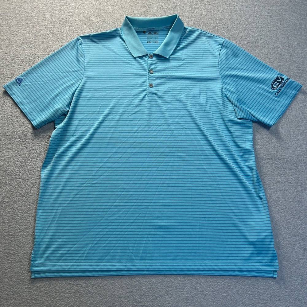 Adidas Golf Polo Shirt Mens 2XL Turquoise Stripe ClimaCool Performance Athletic